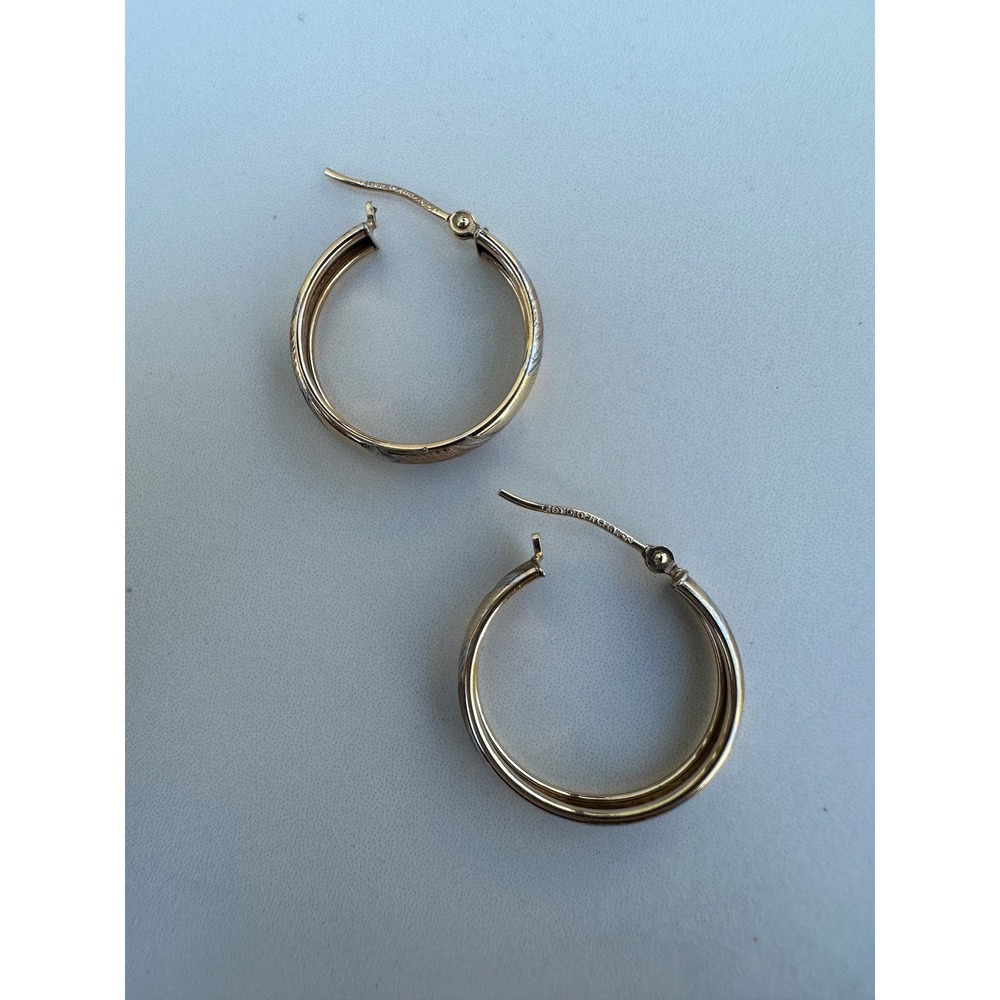 Textured Hoop Earrings Diamond Cut 2.11g JCM 10K Gold Filled 925 Sterling Silver